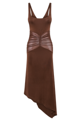 Kora Mesh Panelled Midi Dress - Dark Brown
